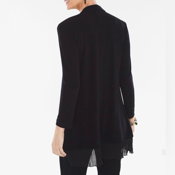 Chicos Black Travelers Classic Ruffle-Trim Jacket Size 3 Single Button Cardigan - Picture 2 of 8